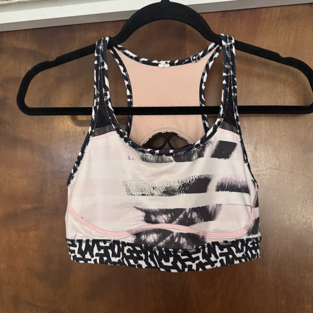 Lululemon Athletica Black and Pink Patterned Sports Bra